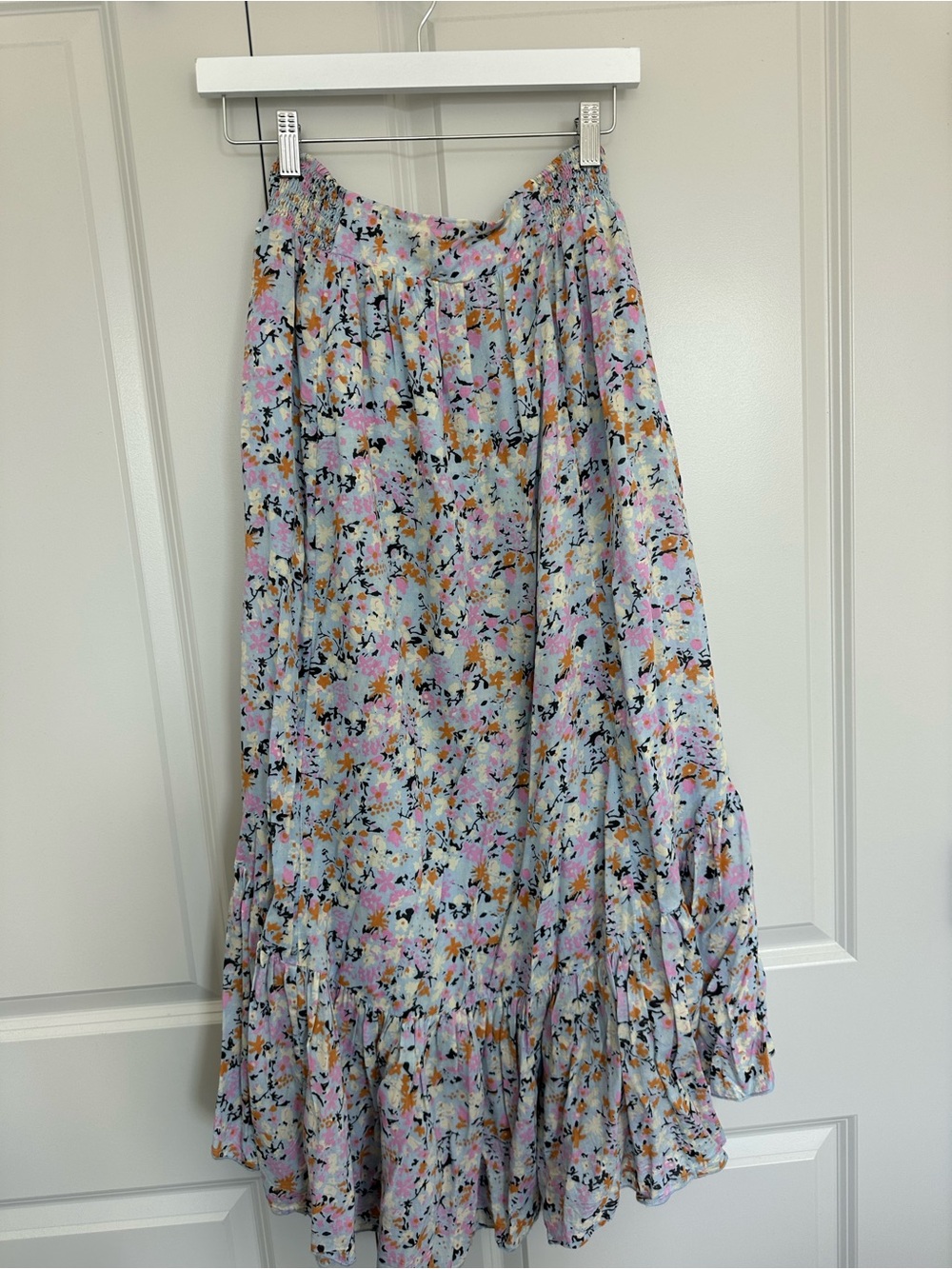 Free People Light Blue Floral Tiered Maxi Skirt
